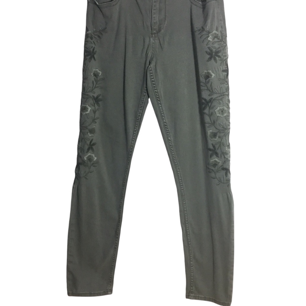 Seven7 Embroidered Skinny Jeans Olive Green Floral High Rise Women’s Size 12 - Picture 9 of 9